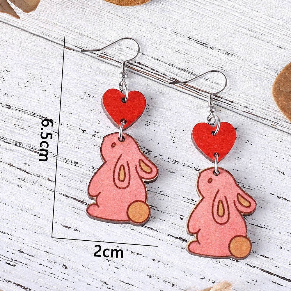 Wholesale Jewelry Easter Love Bunny Wooden Earrings